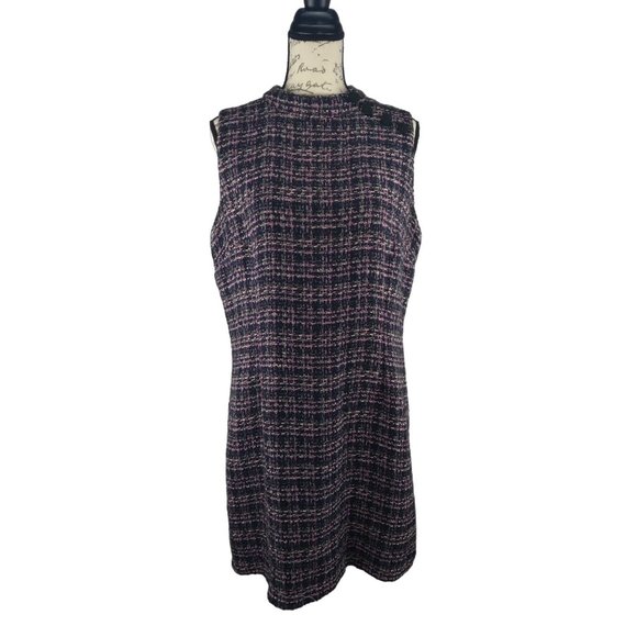 Monsoon Felissa Tweed style Sleeveless high neck faux button pencil dress US 12 - Picture 1 of 16